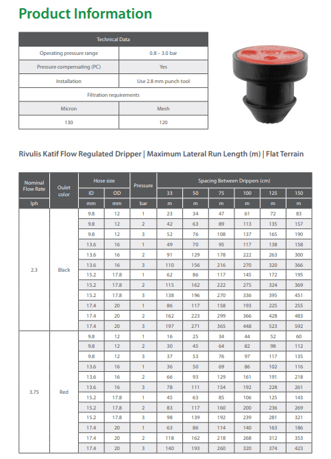 Σταλάκτης Katif Αυτορυθμιζόμενος 3.8lt/h Rivulis Κόκκινος | My Store