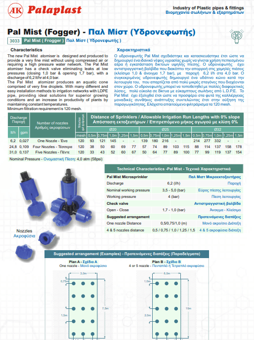 Υδρονεφωτής πενταπλός Pal Mist 5x6.2lt/h Palaplast