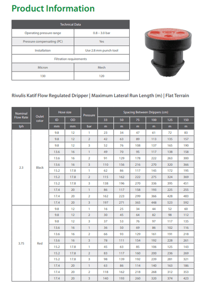 Σταλάκτης Katif Αυτορυθμιζόμενος 3.8lt/h Rivulis Κόκκινος | My Store